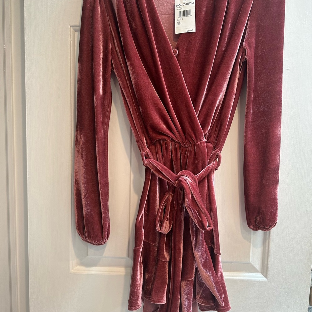 Fraiche by J Velvet Wrap romper in berry